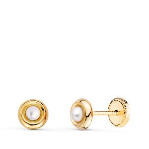 18K PENDIENTES ORO AMARILLO REDONDOS CON PERLAS DE 2,5MM. ANCHO: 5MM. CIERRE TUERCA