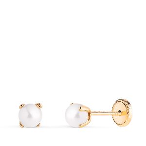 18K PENDIENTES ORO AMARILLO PERLA CON 4 GARRAS. MEDIDA: 4 MM. CIERRE TUERCA