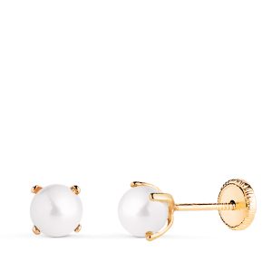 18K PENDIENTES ORO AMARILLO PERLA CON 4 GARRAS. MEDIDA: 5 MM. CIERRE TUERCA