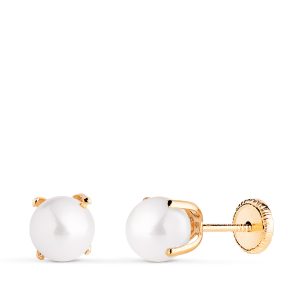 18K PENDIENTES ORO AMARILLO PERLA CON 4 GARRAS. MEDIDA: 6 MM. CIERRE TUERCA
