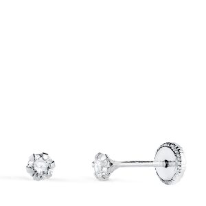 18K PENDIENTES ORO BLANCO 6 GARRAS CON CIRCONITA. ANCHO: 3 MM CIERRE TUERCA
