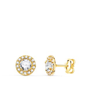 18K PENDIENTES ORO AMARILLO REDONDOS CON CIRCONITA BLANCAS. ANCHO: 6,5 MM. CIERRE PRESION