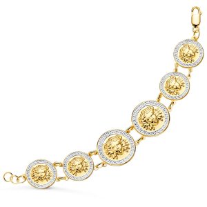 18K PULSERA ORO BICOLOR CON MEDUSAS DE 25 Y 20 MM EN BRILLO LARGO 20.5 CM