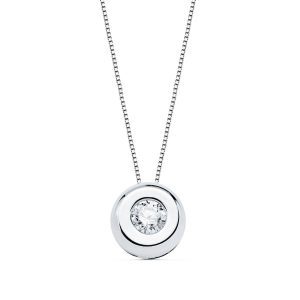 18K GARGANTILLA ORO BLANCO CHATON 6,5 MM DIAMANTE LABORATORIO 2,90MM 0,100 QTS. G-VS2. CADENA 42CM