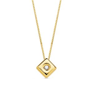 18K GARGANTILLA ORO AMARILLO CHATON ROMBO 4,5 MM DIAMANTE LABORATORIO 0,015 QTS. G-VS2 CADENA 42CM
