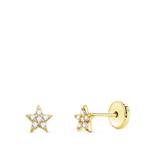 18K PENDIENTES ORO AMARILLO ESTRELLAS CON DIAMANTES LABORATORIO 0,06 QTS VS2-G. MEDIDA: 4X4 MM. CIERRE TUERCA