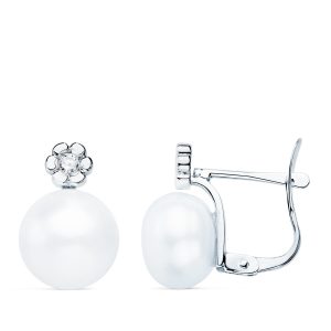 18K PENDIENTES ORO BLANCO DIAMANTES LABORATORIO 0,06 QTS G-VS2. PERLA 9 MM. MEDIDA: 13X9 MM CIERRE CATALAN