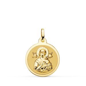 9K MEDALLA ORO AMARILLO VIRGEN DEL PERPETUO SOCORRO BRILLO 18 MM