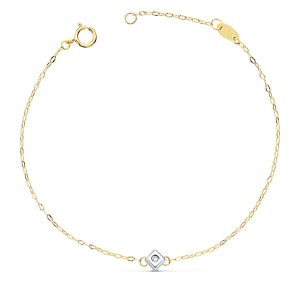 18K PULSERA ORO BICOLOR CHATON DE ROMBO CON DIAMANTE LABORATORIO VS2-G 0,015 QTS. LARGO: 19CM