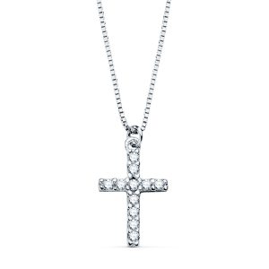 18K COLLAR ORO BLANCO CRUZ 11X8 MM 11 DIAMANTES LABORATORIO 0,09 QT. CADENA VENECIANA 45CM G-VS2