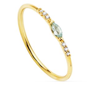 18K SORTIJA ORO AMARILLO DIAMANTES 0,030 QTS. G-VS2 AGUAMARINA 4X2 MMCUERPO 1 MM