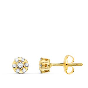 18K PENDIENTES ORO AMARILLO CHATON 14 DIAMANTES LABORATORIO 0,254 QTES VS2-G. MEDIDA: 5 X 5 MM. PRESION