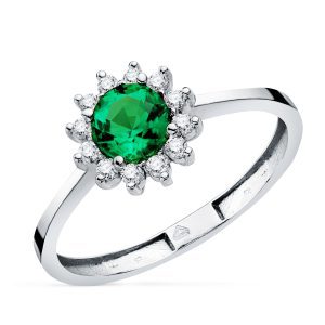 18K SORTIJA ORO BLANCO DIAMANTES Y ESMERALDA RECRISTALIZADA 5 MM 0,48 QT Y DIAMANTES 0,17QT. G - VS2