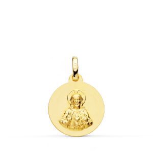 9K MEDALLA ORO AMARILLO CORAZON DE JESUS LISA MATIZADA 16 MM