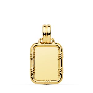 18K PLACA CHAPA ORO AMARILLO BRILLO CON BORDE 19X15 MM
