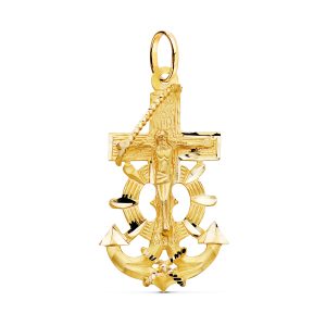 18K CRUZ MARINERA ORO AMARILLO CON CRISTO TALLADA 40X22 MM