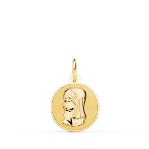 9K MEDALLA ORO AMARILLO REDONDA VIRGEN NIÑA EN BRILLO 14 MM